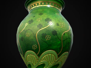 Carved Painted Green Pot 3D Model