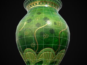 Carved Painted Green Pot 3D Model