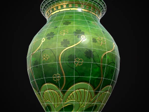 Carved Painted Green Pot 3D Model