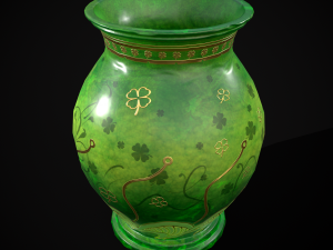 Carved Painted Green Pot 3D Model