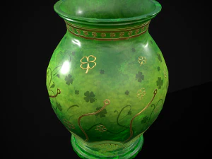 Carved Painted Green Pot 3D Model