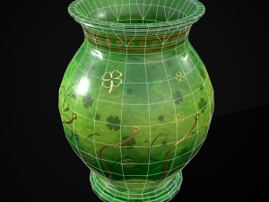 Carved Painted Green Pot 3D Model