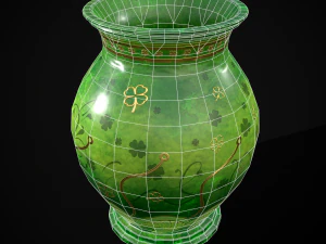 Carved Painted Green Pot 3D Model