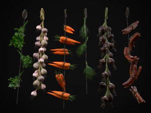 Six Hanging Food Stuffs 3D Model