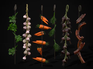 Six Hanging Food Stuffs 3D Model