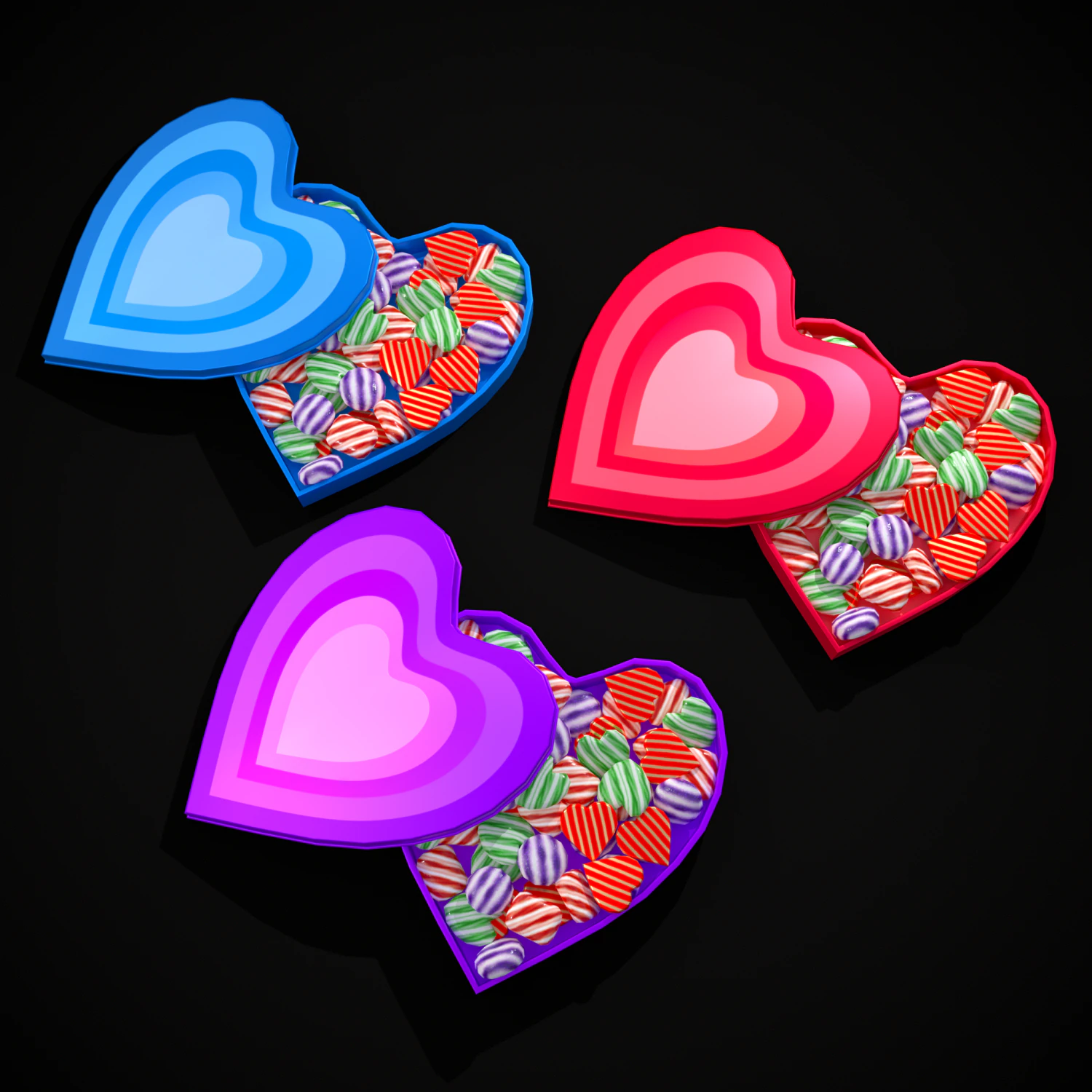 Multicolored Valentines Day Box 3D Model .c4d .max .obj .3ds .fbx .stl .blend 