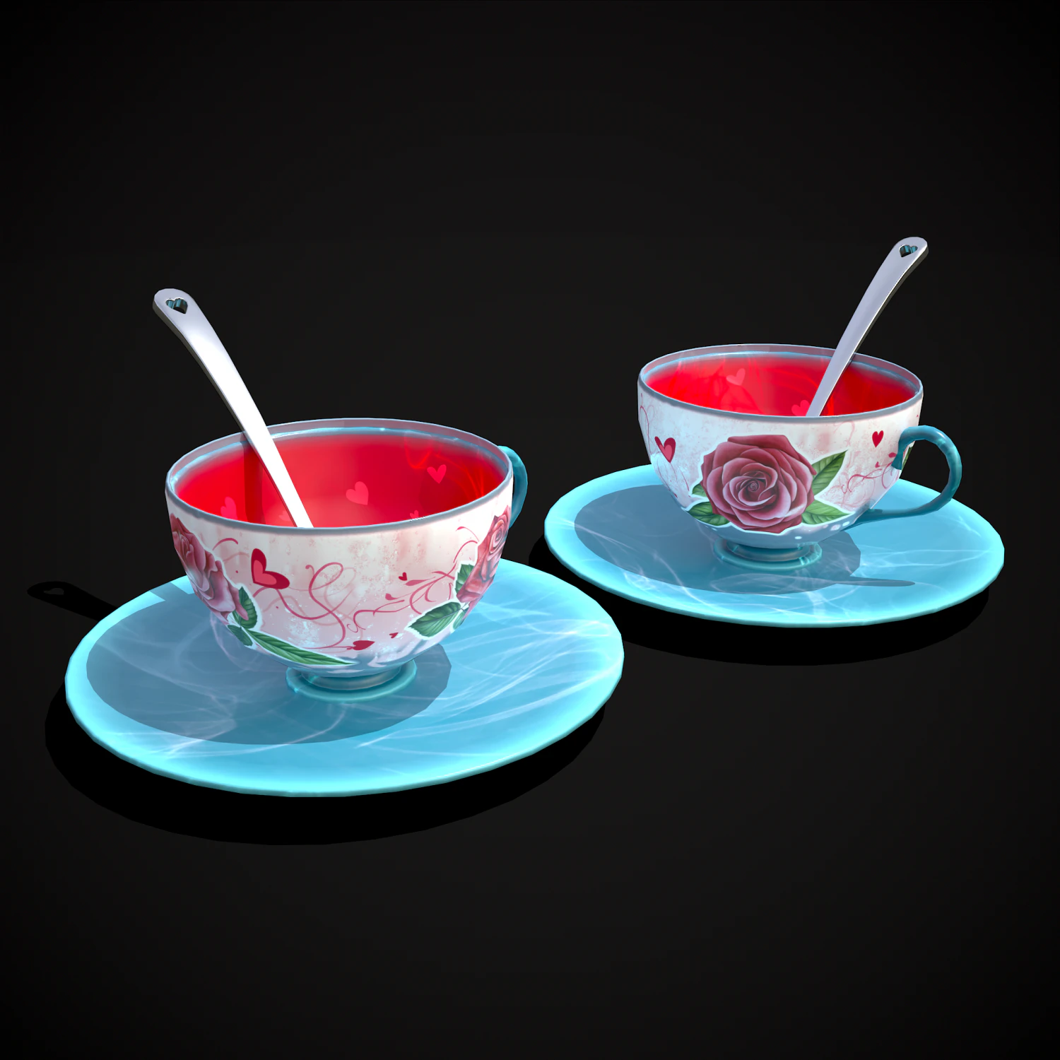 Valentines Rose Tea Cup 3D Model .c4d .max .obj .3ds .fbx .stl .blend 