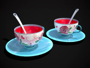 Taza de t&eacute; de rosas de San Valent&iacute;n Modelo 3D