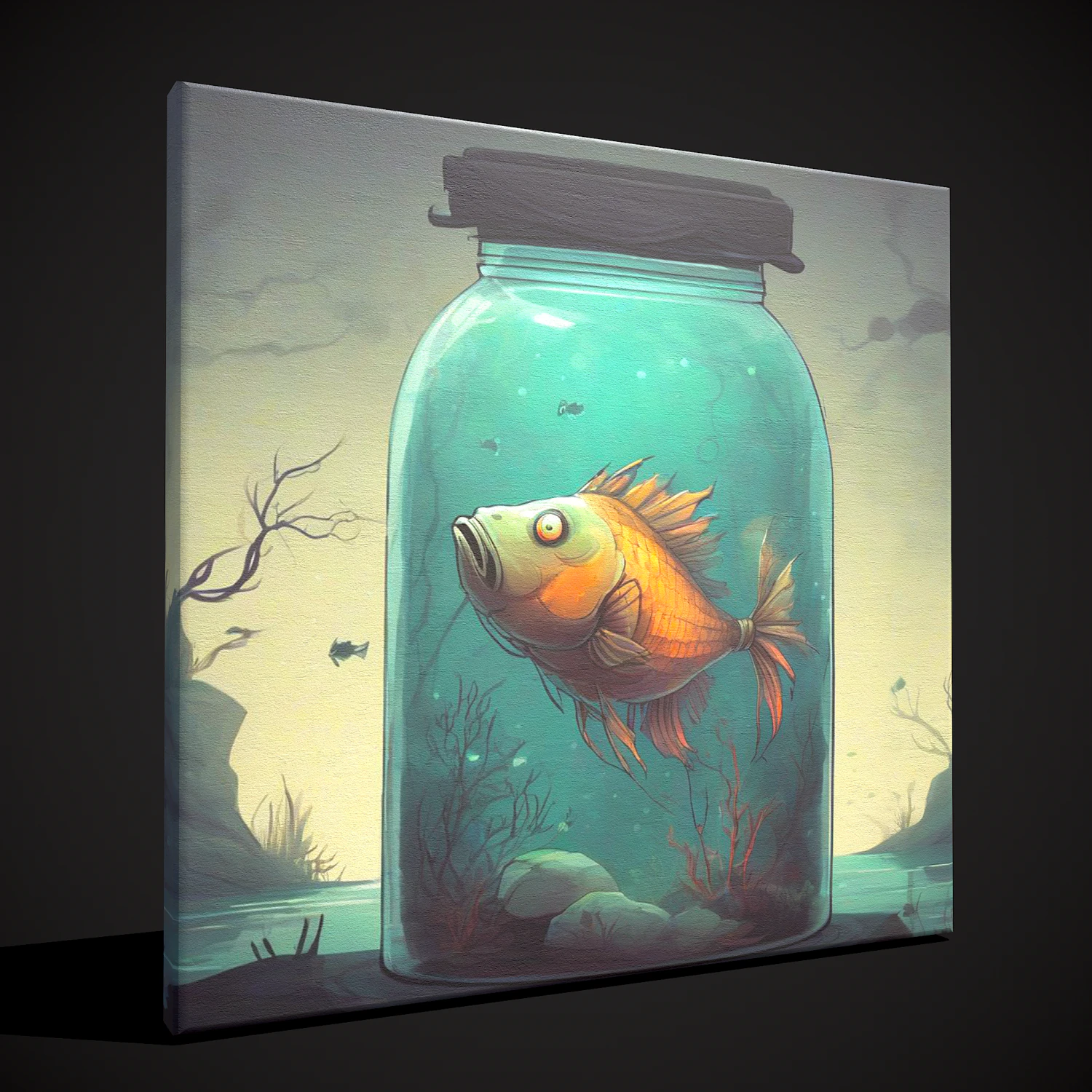 Fish in a Jar Painting 3D Model .c4d .max .obj .3ds .fbx .stl .blend 