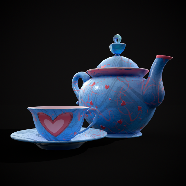 Blue Valentines Tea Set 3D Модель .c4d .max .obj .3ds .fbx .stl .blend 