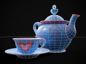 Jogo de ch&aacute; azul dos namorados Modelo 3D