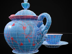 Jogo de ch&aacute; azul dos namorados Modelo 3D