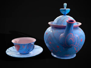 Jogo de ch&aacute; azul dos namorados Modelo 3D