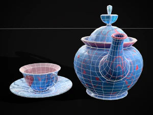 Jogo de ch&aacute; azul dos namorados Modelo 3D