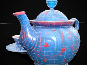 Jogo de ch&aacute; azul dos namorados Modelo 3D