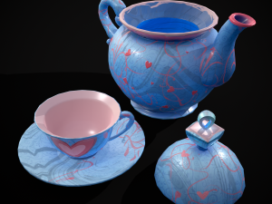 Blue Valentines Tea Set 3D Модель