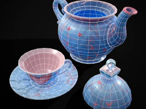 Jogo de ch&aacute; azul dos namorados Modelo 3D