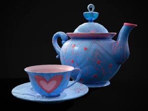 Jogo de ch&aacute; azul dos namorados Modelo 3D