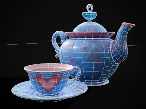 Jogo de ch&aacute; azul dos namorados Modelo 3D