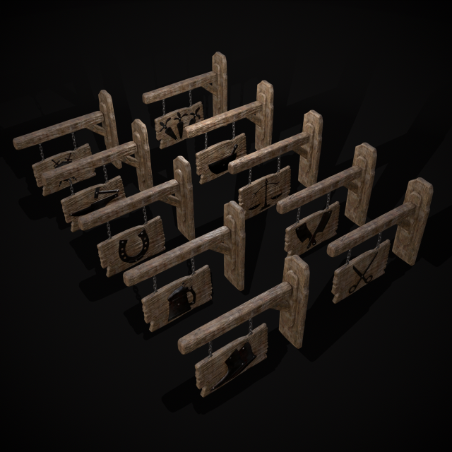 Rustic Wooden Signboard 3D मॉडल .c4d .max .obj .3ds .fbx .stl .blend 