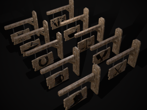 Rustic Wooden Signboard 3D Модель