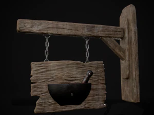 Rustic Wooden Signboard 3D Model