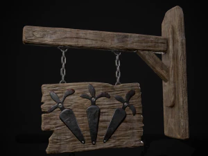 Rustic Wooden Signboard 3D Model