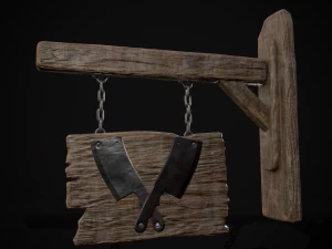 Rustic Wooden Signboard 3D Model