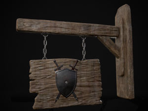 Rustic Wooden Signboard 3D मॉडल