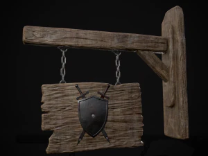 Rustic Wooden Signboard 3D Model