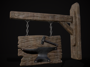 Rustic Wooden Signboard 3D मॉडल
