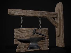 Rustic Wooden Signboard 3D Model