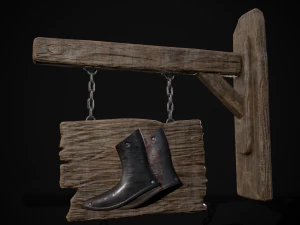 Rustic Wooden Signboard 3D Model