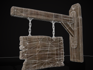 Rustic Wooden Signboard 3D मॉडल