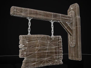 Rustic Wooden Signboard 3D Model