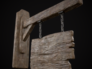 Rustic Wooden Signboard 3D मॉडल