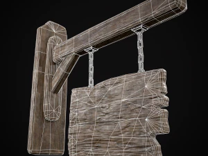 Rustic Wooden Signboard 3D Model