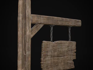 Rustic Wooden Signboard 3D Model