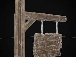 Rustic Wooden Signboard 3D Model