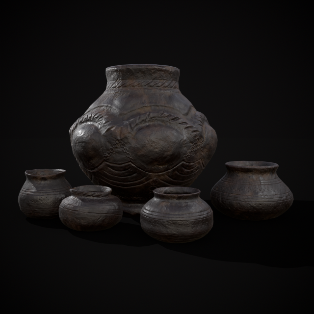 Sculpted Five Pottery Set Model 3D .c4d .max .obj .3ds .fbx .stl .blend 