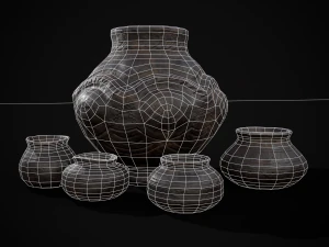 Sculpted Five Pottery Set 3D Model