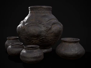 Sculpted Five Pottery Set 3D Model