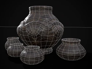 Sculpted Five Pottery Set 3D Model