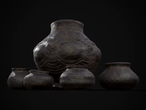 Sculpted Five Pottery Set 3D Model