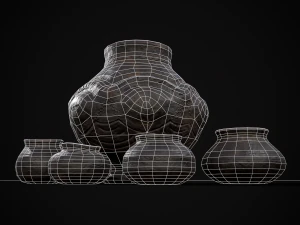 Sculpted Five Pottery Set 3D Model