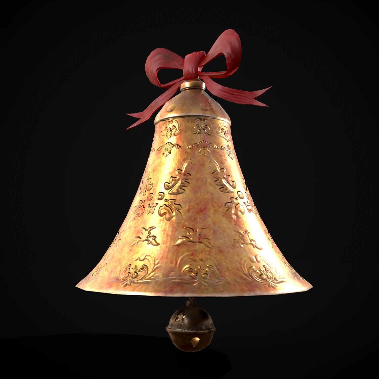 Gold Bell Tree Ornament 3D Model .c4d .max .obj .3ds .fbx .stl .blend 