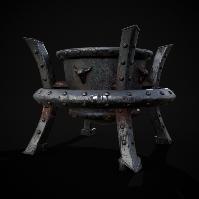 Gothic Iron Cauldron 3D Model .c4d .max .obj .3ds .fbx .stl .blend 