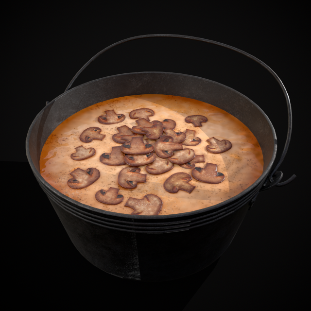 Mushroom Soup in Metal Bowl Modelo 3D .c4d .max .obj .3ds .fbx .stl .blend 