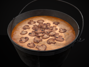 Mushroom Soup in Metal Bowl 3D Model