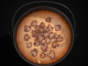Mushroom Soup in Metal Bowl 3D Model